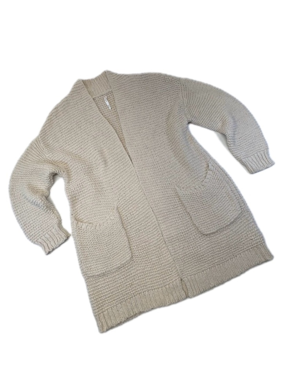Paper Label Cream Chunky Knit Longline Cardigan Sweater 100% Cotton Large L